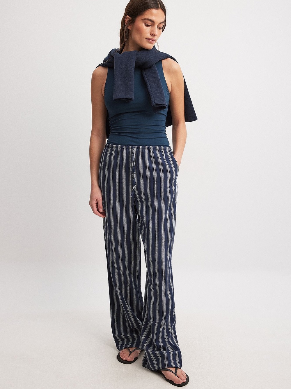 Linen Blend Striped Pants